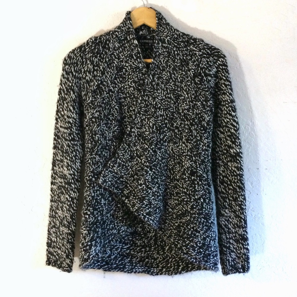 Express Black White Chunky Knit Cozy Cardigan XS - Picture 3 of 8